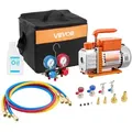 Produktbild: VEVOR Vakuumpumpe mit Manometer, 3,5 CFM 99 L/min, 180 W 1-stufige Drehschieber-Unterdruckpumpe, Vacuum Pump Kit für R134a, R22, R410a, R1234YF & R32, mit Tragetasche für Kfz-Klimaanlagen