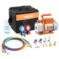 Produktbild: VEVOR Vakuumpumpe mit Manometer, 3,5 CFM 99 L/min, 180 W 1-stufige Drehschieber-Unterdruckpumpe, Vacuum Pump Kit für R134a, R22, R410a, R1234YF & R32, mit Tragetasche für Kfz-Klimaanlagen