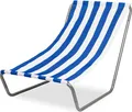 Produktbild: FEBE Sonnenliege Strandliege Liegestuhl Garteliege Marineblau gestreift Kompakter Strandstuhl mit Tragetasche für Garten Pool und kleinen Balkon Textilgewebe