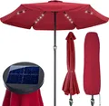 Produktbild: KINGSLEEVE® Sonnenschirm LED Beleuchtung UV Schutz 80+ Solar Schutzhülle 330cm Groß Kurbel Volant Balkon Terrasse Gartenschirm Marktschirm Rot