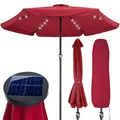 Produktbild: Kingsleeve® Sonnenschirm LED Beleuchtung UV Schutz 80+ Solar Schutzhülle 330cm Groß Kurbel Volant Balkon Terrasse Gartenschirm Marktschirm Rot