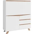 Produktbild: byLIVING Sekretär VALENTIN / Sekretär matt weiß mit Absetzung in Eiche-Optik / Office-Schrank mit 1 Tür und 3 Schubkästen / Scandi-Style / Gri... - Weiß/Braun
