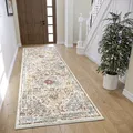 Produktbild: Hanse Home Strozzi Teppich Orientalisch– Orient Läufer klassisch dicht gewebt mit Ornamenten Vintage-Look Weicher Kurzflor für Schlafzimmer, Esszimmer, Wohnzimmer – Beige Blau, 80x240cm