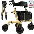 Produktbild: Safe Age® Rollator faltbar und leicht mit Sitz - Gehhilfe für Senioren, Rollator für die Wohnung Indoor & Outdoor - mit Rückenlehne und Gehstoc... - Gold