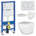 Produktbild: BADLAND WC Set – Geberit Duofix Basic UP100 Vorwandelement + Wand-WC Desna in Weiß + Betätigungsplatte Delta01 Weiß + Slim WC-Sitz mit Soft-Close + Schallschutzmatte