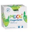 Produktbild: KREUL 2314 - Mucki leuchtkräftige Fingerfarbe, 4 x 150 ml in gelb, rot, blau und grün, parabenfrei, glutenfrei, laktosefrei und vegan, auswaschbar, vermalbar mit Pinsel, Schwamm und Fingern