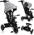 Produktbild: Multifunktionales Dreirad und Kinderwagen Lionelo Berry von 9 Monaten bis 5 Jahren bis zu 25 kg Große PolyurethanRäder, Dreirad-Drehsitz 360° Grau