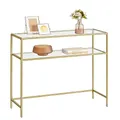 Produktbild: VASAGLE Konsolentisch, Beistelltisch, Oberfläche aus Hartglas, moderner Sofatisch, einfacher Aufbau, verstellbare Füße, Wohnzimmer, Flur, goldfarben-transparent LGT025A01