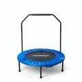 Produktbild: Relaxdays Trampolin mit Haltestange Stahl Kunststoff Nylon Blau Klappbar Rutschfest Belastbar 26 cm x ø 102 cm 10,8 kg