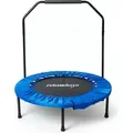 Produktbild: Relaxdays Trampolin mit Haltestange, Ø 102 cm, faltbares Minitrampolin bis 120 kg, Fitnesstrampolin indoor, blau - Blau