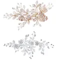 Produktbild: Smavles Hochzeit Haarspange Strass 2 Stück Hochzeit Haarschmuck Braut Kopfschmuck Blume Kristall Brautschmuck Silber und Roségold Hochzeit Kopfschmuck für Frauen und Mädchen