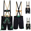 Produktbild: German Wear Kurze Trachten Lederhose mit Hosenträger Trachtenhose Schwarz mit Stickerei, 52/L, Grün