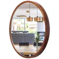 Produktbild: STOLARNIA PIKA Spiegel Rund Holz Nussbaum - Wandspiegel mit Holzrahmen (∅57 cm) - Runder Bad Spiegel für Badezimmer, Flur, Wohnzimmer, Schlafzimmer - Stilvoller 60 cm Badspiegel LEJA