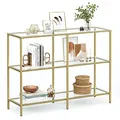 Produktbild: VASAGLE Konsolentisch, Regal, 3 Ablagen aus Hartglas, Flurtisch, 30 x 100 x 73 cm, Metallrahmen, modern, für Flur, Wohnzimmer, Schlafzimmer, goldfarben-transparent LGT27G