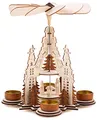 Produktbild: BRUBAKER Weihnachtspyramide Kathedrale 29 cm - Maria, Josef und Jesus - 2 Etagen - Teelichtpyramide mit 4 Teelichthaltern aus Metall - Holz Natur