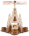 Produktbild: BRUBAKER Weihnachtspyramide Teelicht Holzpyramide Kathedrale - 2 Etagen, Holz Teelichtpyramide mit 4 Metall Teelichthaltern Weihnachtsdeko
