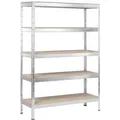 Produktbild: Schulte Regalwelt Schwerlastregal Xl Mit 5 Holzböden, Traglast Pro Ebene 150 Kg, 180x130x45 Cm (hxbxt), Verzinkt, Lagerregal, Kellerregal, Werkstattregal, Steckregal