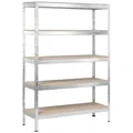 Produktbild: Schulte Regalwelt Schwerlastregal Xl Mit 5 Holzböden, Traglast Pro Ebene 150 Kg, 180x130x45 Cm (hxbxt), Verzinkt, Lagerregal, Kellerregal, Werkstattregal, Steckregal