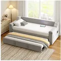 Produktbild: Odikalo Ausziehbett Schlafsofa Polsterbett Ablagefächern 90/180x190 cm Grau grau