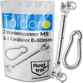 Produktbild: Toldoro 2 Sonnensegelspanner M8 & 2 Karabiner 80mm Wantenspanner Karabinerhaken Edelstahl Seilspanner für Sonnensegel