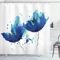 Produktbild: ABAKUHAUS Aquarell Duschvorhang, Floral Abstrakte Kunst, Stoffliches Gewebe Badezimmerdekorationsset mit Haken, 175 x 180 cm, Hellblau und Blau