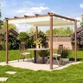 Produktbild: PRIMEYARD  3x3m Pergola in Holzoptik; mit Sonnensegel in Champagner - (400101)