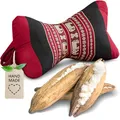 Produktbild: livasia Nackenstützkissen Knochenkissen - Ø 15x32cm - Nackenkissen Knochenform, Sofakissen, Lesekissen mit Kapok, Kissen für Garten und Balkon, Reisekissen handgefertigt (Rot/Elefanten)