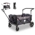 Produktbild: elvent® WagonPro City Bollerwagen/Handwagen faltbar mit Dach I 4 Sitzplätze | groß I Sitzpolster, Hecktasche, Feststellbremse, 5-Punkt-Gurt I für 4 Kinder (Blau)