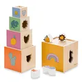 Produktbild: hauck Stack N Raise Stapelturm aus Holz – Stapelspielzeug ab 1 Jahr mit Würfeln & Tierformen, Motorikspielzeug für Kleinkinder – Lernspiel zum Zählen, Farben & Formen Erkennen, Platzsparend