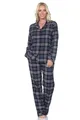 Produktbild: Normann Damen Flanell Schlafanzug Langarm Pyjama mit Knopfleiste in Karo-Optik, Farbe:Navy, Größe:36-38