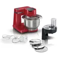 Produktbild: Bosch Küchenmaschine Serie 2, kleine Küchenmaschine, Edelstahl-Schüssel 3,8 L, Knethaken, Schlag-, Rührbesen Edelstahl, Durchlaufschnitzler, 3 Scheiben, 700 W, rot, MUMS2ER01