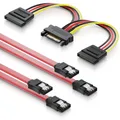Produktbild: deleyCON SATA Kabel Set 2x SATA III Kabel + Strom Adapter PC HDD SSD Festplatte