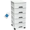Produktbild: Schubladenschrank mit Rollen Weiß Rollcontainer mit 5 Schubladen Rollschrank aus Kunststoff Rollwagen - Weiß