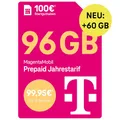 Produktbild: Telekom MagentaMobil Prepaid Jahrestarif 156 GB (13GB/Monat) | 5G/LTE Max & Allnet Flat in alle dt. Netze | unverbrauchtes Datenvolumen weiter nutzen | EU Roaming & Hotspot Flat | 100EUR Startguthaben