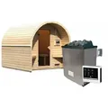 Produktbild: Karibu Gartensauna/Saunafass Fasshaus 2 9 kW Ofen inkl. Steuergerät inkl. 10-teiligem gratis Saunaset im Wert von 232,94 €