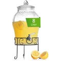 Produktbild: astor24 Getränkespender 8 L mit Zapfhahn + Ständer aus Glas Wasserspender Saftspender