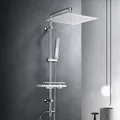 Produktbild: Görbach Regendusche Duschset Duschsystem mit Ablage, Chrom Duschstangeset Duschsäuleset aus Edelstahl ohne Duscharmatur (Kopfbrause 30x30cm)