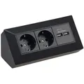 Produktbild: ChiliTec 2-fach Steckdosenblock + 2x USB schwarz 250V AC / 16A Aufbaumontage Neue Version