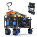 Produktbild: Wiltec Faltbarer Bollerwagen mit Breiten Rädern, Faltbollerwagen Offroad geeignet, Strandbollerwagen mit Handgriff, Stabiler Klappbollerwagen