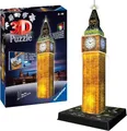 Produktbild: Ravensburger 3D Puzzle 12588 - Big Ben Night Edition - Das Wahrzeichen aus London, offiziell Elizabeth Tower, als LED beleuchtetes Bauwerk - für Modellbau und Puzzle Fans ab 8 Jahren