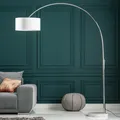 Produktbild: riess-ambiente Ausziehbare Bogenlampe LOUNGE DEAL 170-200cm weiß Leinenschirm Stehlampe Bogenleuchte Wohnzimmerlampe
