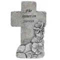 Produktbild: Annastore Besinnliche Grabdeko zur Erinnerung, frostfest und witterungsbeständig Grabschmuck - Grabfigur - Friedhof Deko (Kreuz mit Spruch - H 16 cm - Für Immer im Herzen)