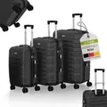 Produktbild: Juskys Hartschale Kofferset Reisekoffer 3 teilig - Zahlenschloss, geräuscharme 360° Rollen groß, Teleskopgriff, leicht - Koffer in Schwarz - Schwarz
