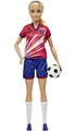 Produktbild: Barbie You Can Be Anything Serie, Fußballspieler, Fußballspieler mit blonden Haaren, rotem und blauem Trikot, Ball, Zubehör, inkl Puppe, Geschenk für Kinder ab 3 Jahren,HCN17