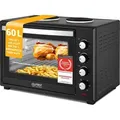 Produktbild: TZS First Austria - Minibackofen mit Kochplatten 60L 3200 W - Mini Backofen Pizzaofen mit Herdplatten bis 230°C & 5 Heizmodi - Miniofen Kombigerä... - Schwarz