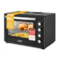 Produktbild: TZS First Austria - Minibackofen mit Kochplatten 60L 3200 W - Mini Backofen Pizzaofen mit Herdplatten bis 230°C & 6 Heizmodi - Miniofen Kombigerät mit 4 Einschubhöhen & hochwertigem Zubehör