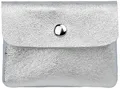 Produktbild: Caspar Kleiner Echt Leder Geldbeutel Damen Portemonnaie Geldbörse mit Reißverschluss & Druckknopf - GB416 - Made in Italy, Farbe:Silber metallic, Größe:Klein (11cm x 8cm)