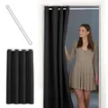 Produktbild: tinycurtains Türvorhang mit Stange weiß 55-90 cm ohne Bohren, Thermo Vorhang Tür, Ösen, abdunkelnd, Polyester, blickdicht, Schwarz Eclipse, Türgardine mit Klemmstange verdunkelnd schwarz 150 cm x 195 cm