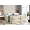 Produktbild: ALTDECOR Boxspringbett mit Fußteil, 2 Matratzen und Topper - 140x200 cm - BOXI3-Z KING - Beige Samt - Polsterbett mit, H3- und H4- Matratzen, Bett... - Beige