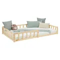 Produktbild: Homestyle4u Bodenbett 120x200 Natur Montessori Kinder Holzbett Kinderbett mit Rausfallschutz Lattenrost